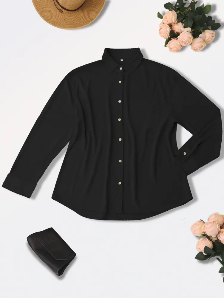 Women's Solid color Single row of buttons Blouse Suitable for Outerwear Office Round neck Spring and Summer models Fashion