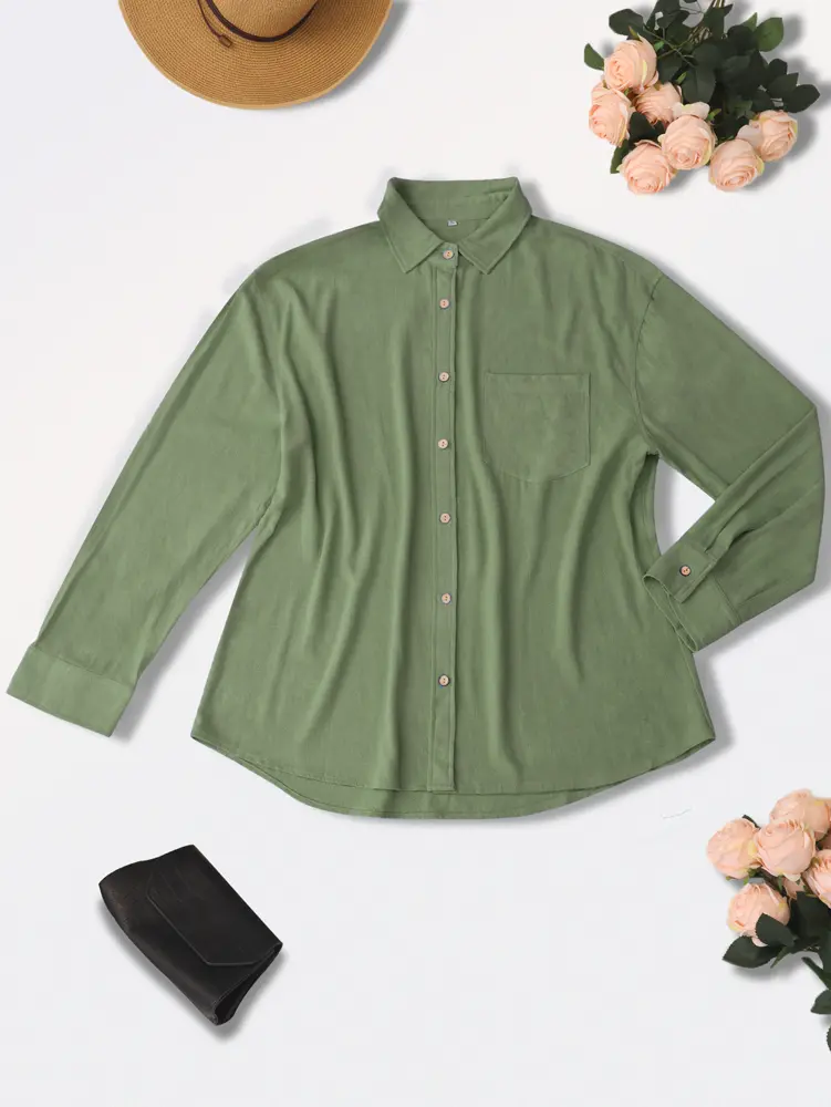 Women's Solid color Single row of buttons Blouse Suitable for Outerwear Office Round neck Spring and Summer models Fashion