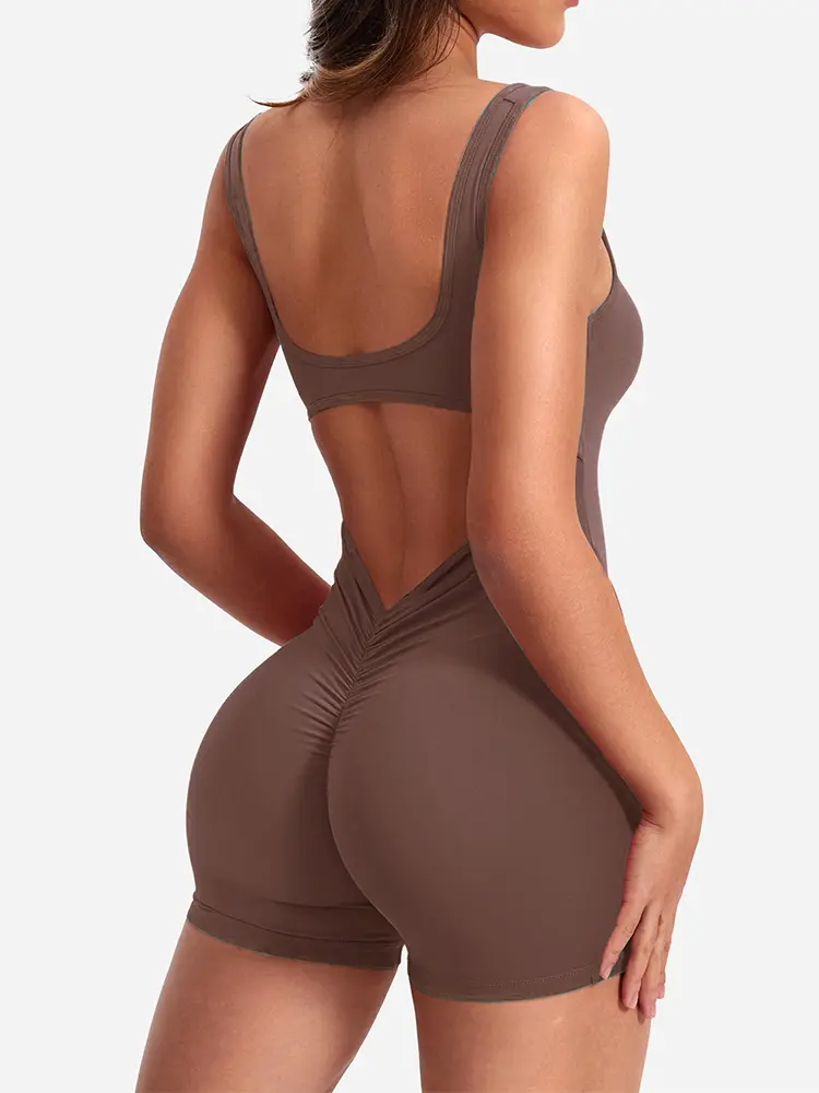 2024 Summer New Women's Slim Hip Lifting One-Piece Shorts Shoulder Straps Backless Slim Hip Lifting Yoga Jump Suit