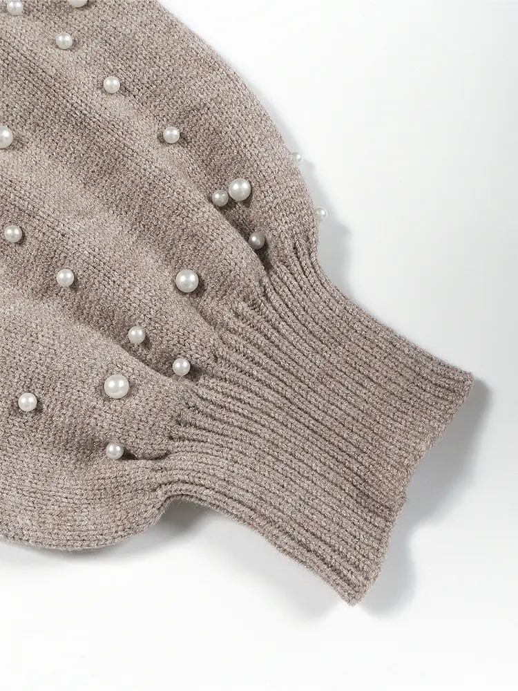 plus Size Smokey Grey Pearl Dropped Shoulder Crew Neck Sweater for Women Autumn Winter Best Choice Comfortable Fit Sweater