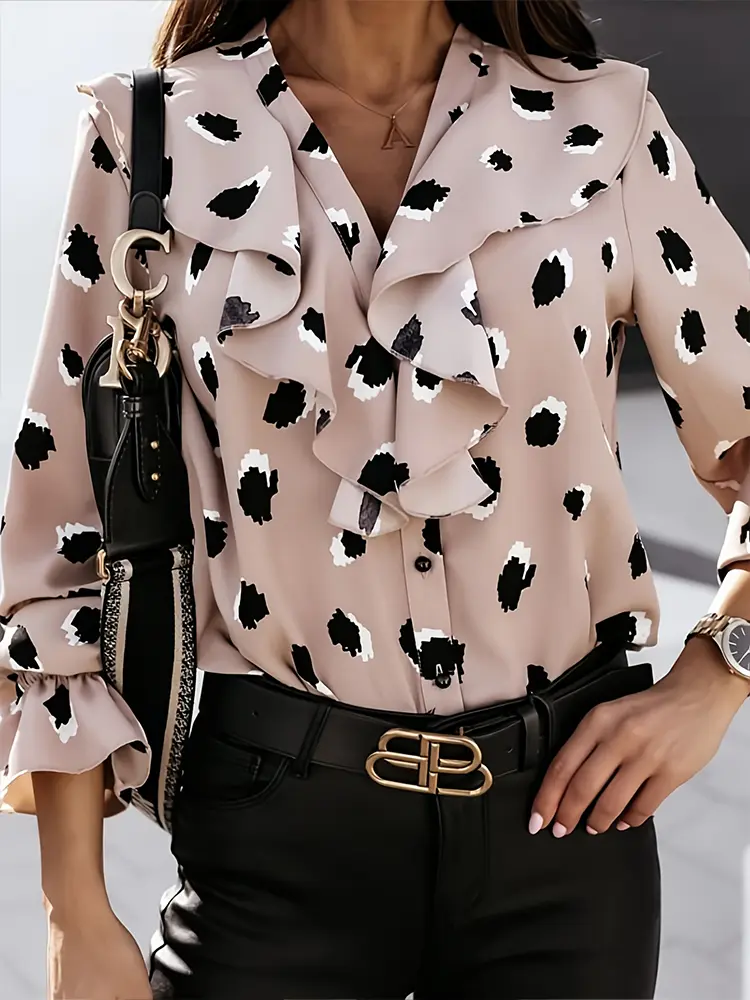 Spring Summer New Ladies Long Sleeve V Neck Ruffle Shirt Loose Vintage Women's Streetwear Vintage Women Shirt