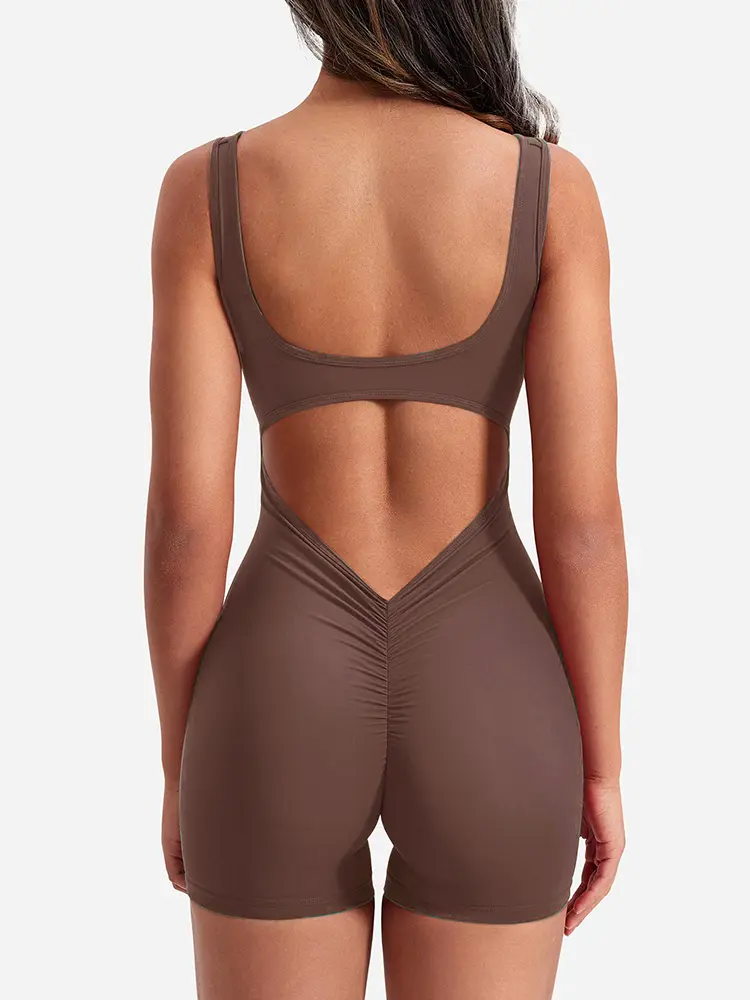 2024 Summer New Women's Slim Hip Lifting One-Piece Shorts Shoulder Straps Backless Slim Hip Lifting Yoga Jump Suit