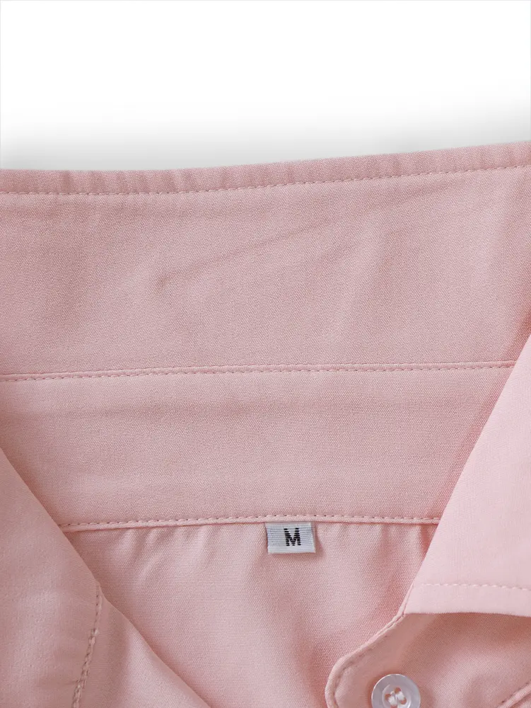 2025 Spring and summer new Women's solid colour basic shirt Single row of buttons High collar Pink Office Home Cardigan Polyest