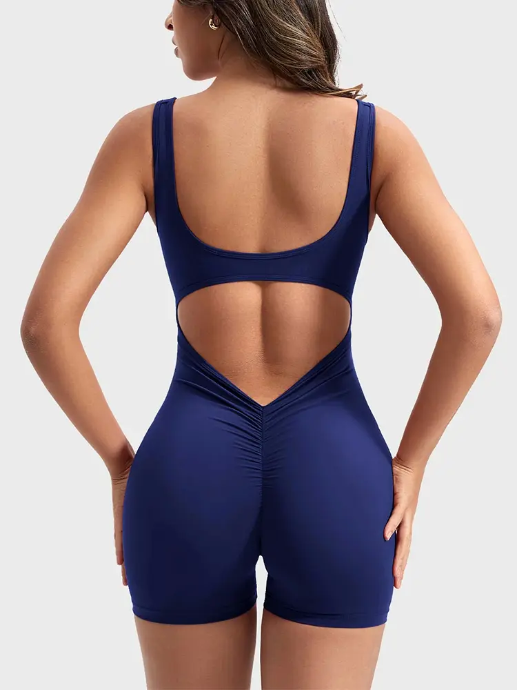 2024 Summer New Women's Slim Hip Lifting One-Piece Shorts Shoulder Straps Backless Slim Hip Lifting Yoga Jump Suit