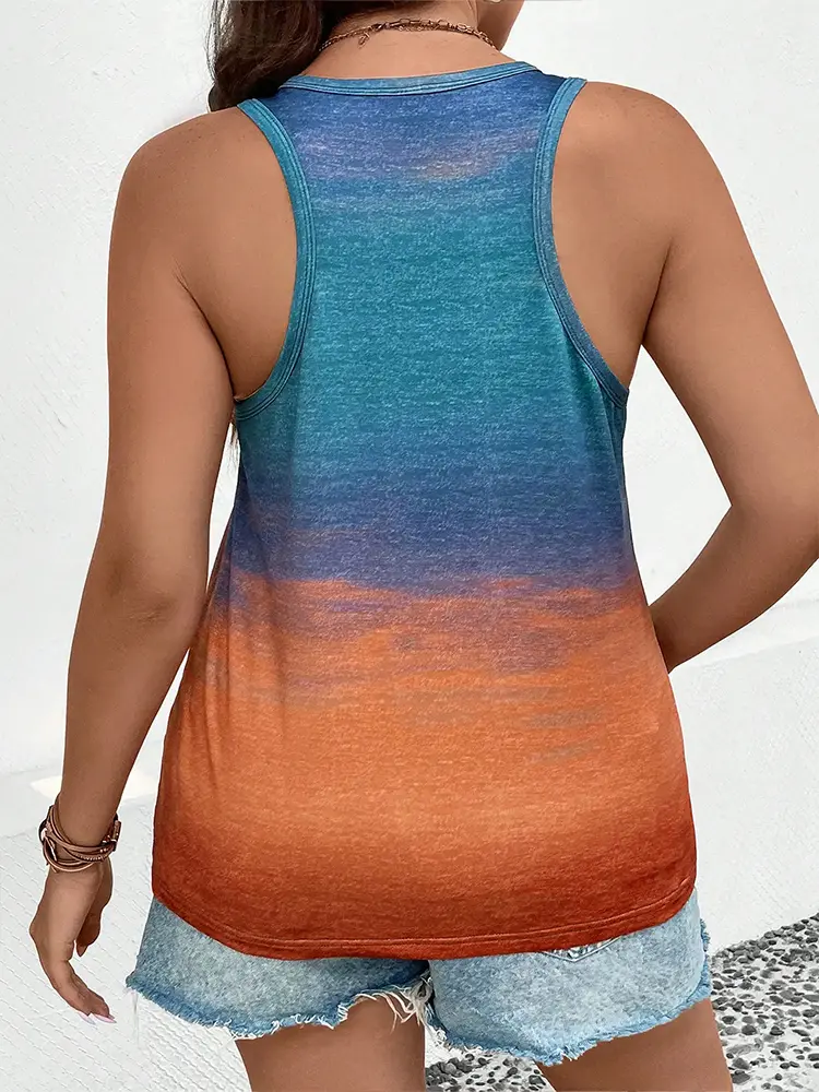 Plus Size 2024 Summer New Vest Gradient Crew Neck Polyester Summer Best XL- 5XL Sleeveless