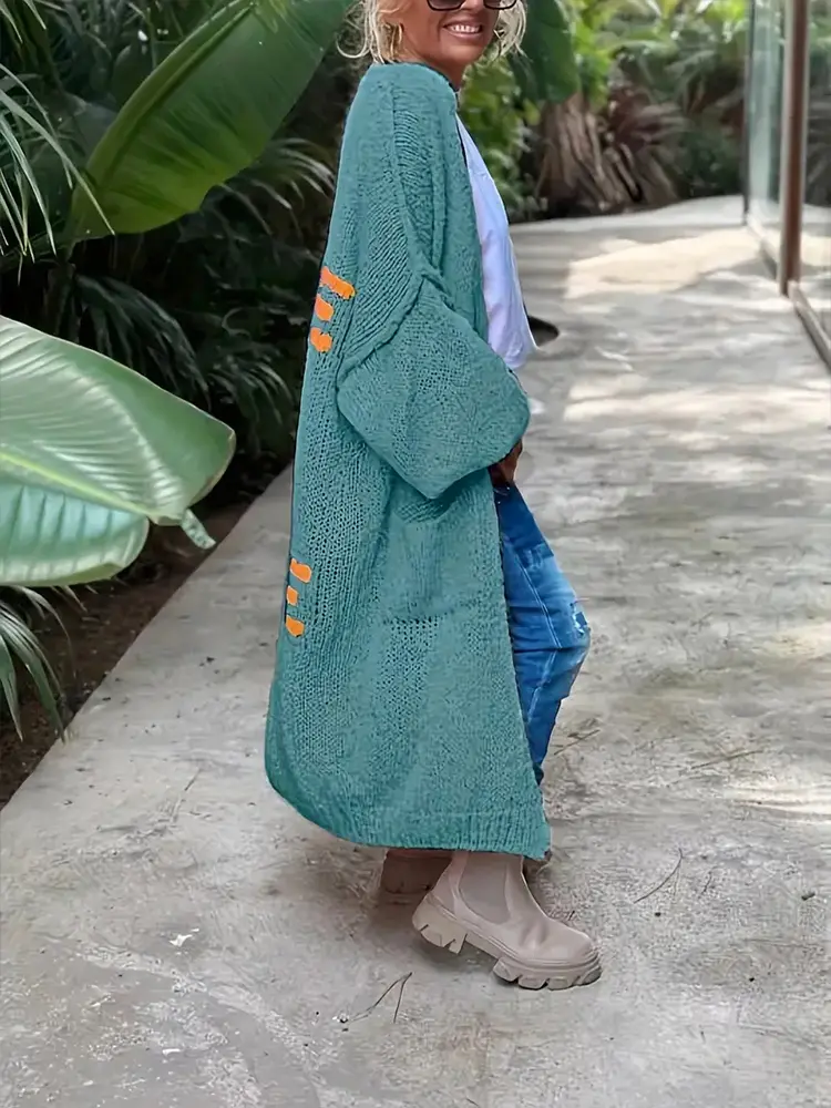 plus Size Women's Striped Patchwork Knitted Cardigan 2024 Loose Long Outerwear Soft Sweater Coat Streetwear Fashion Cover up