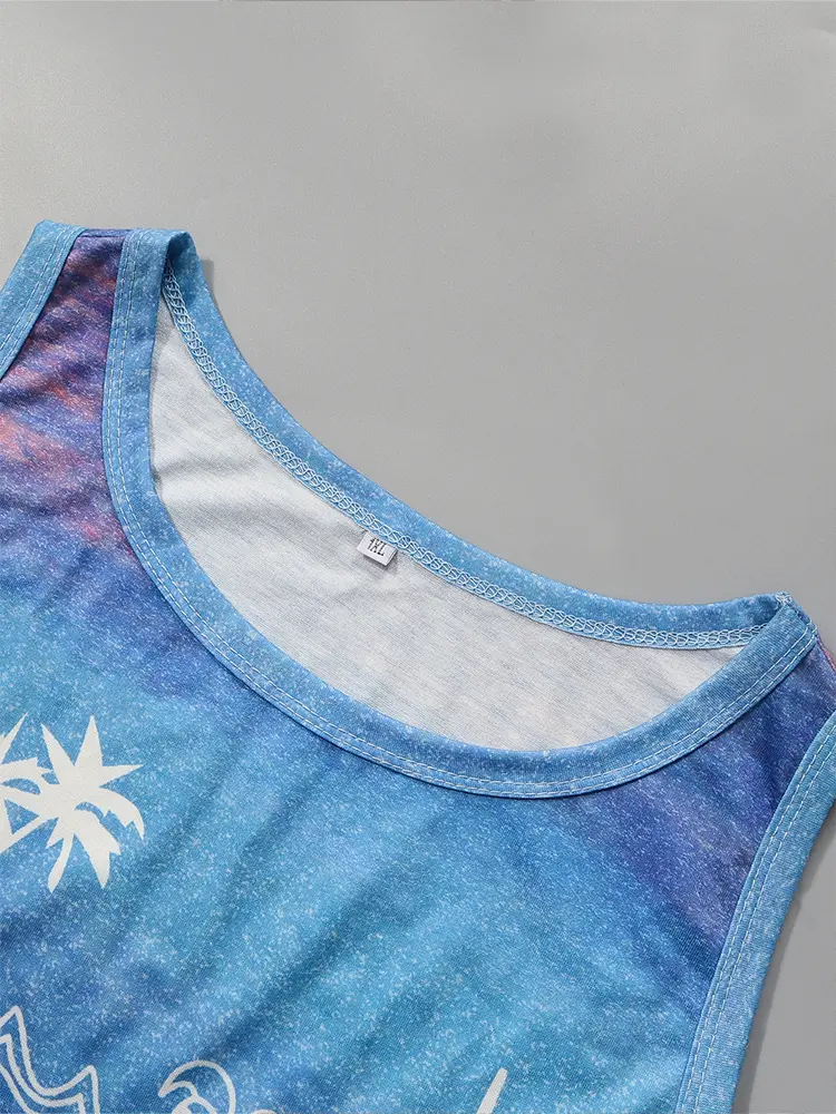 Plus Size 2024 Summer New Vest Gradient Crew Neck Polyester Summer Best XL- 5XL Sleeveless