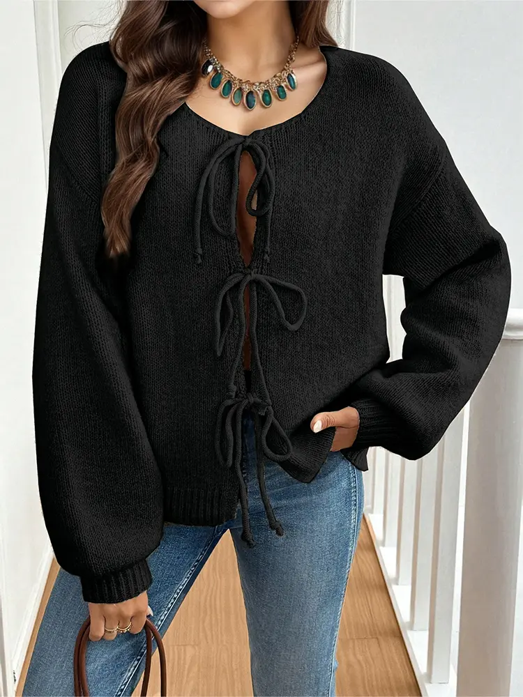 Women's commuter casual loose solid-coloured jumper V-neck autumn and winter cardigan with 2025 autumn and winter new