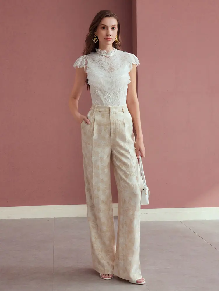 Women's Irregular Printed Casual Loose Trousers with Pockets Elegant Elegant Business Office Style Available All Seasons