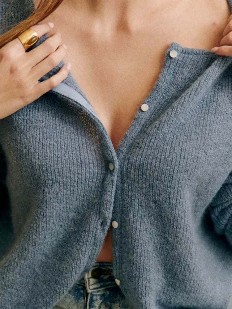 2025 Autumn and Winter New Women's Simple and versatile Knitted Sweater Button Round Neck Solid Colour Sweater Women