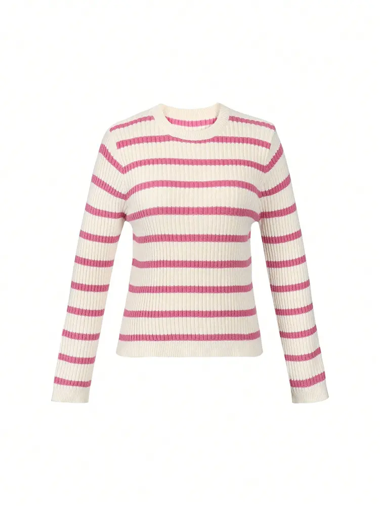 2025 Autumn and Winter New Knitted Top Lazy Wind Striped Knitted Sweater Pullover Fashion Temperament