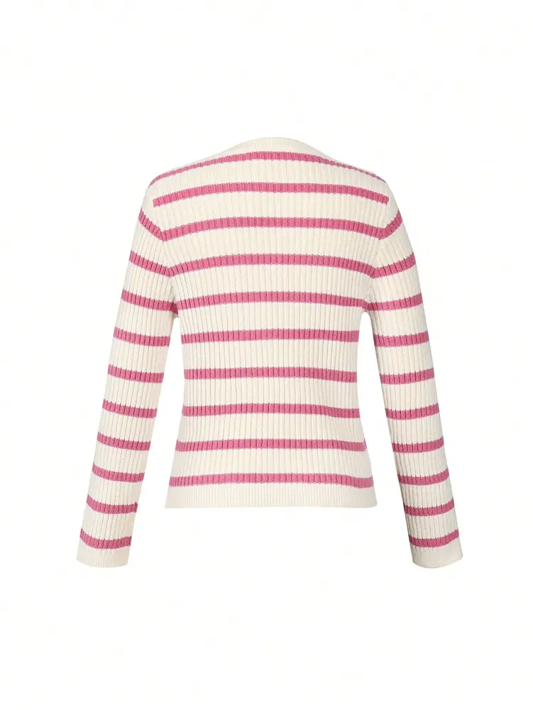 2025 Autumn and Winter New Knitted Top Lazy Wind Striped Knitted Sweater Pullover Fashion Temperament