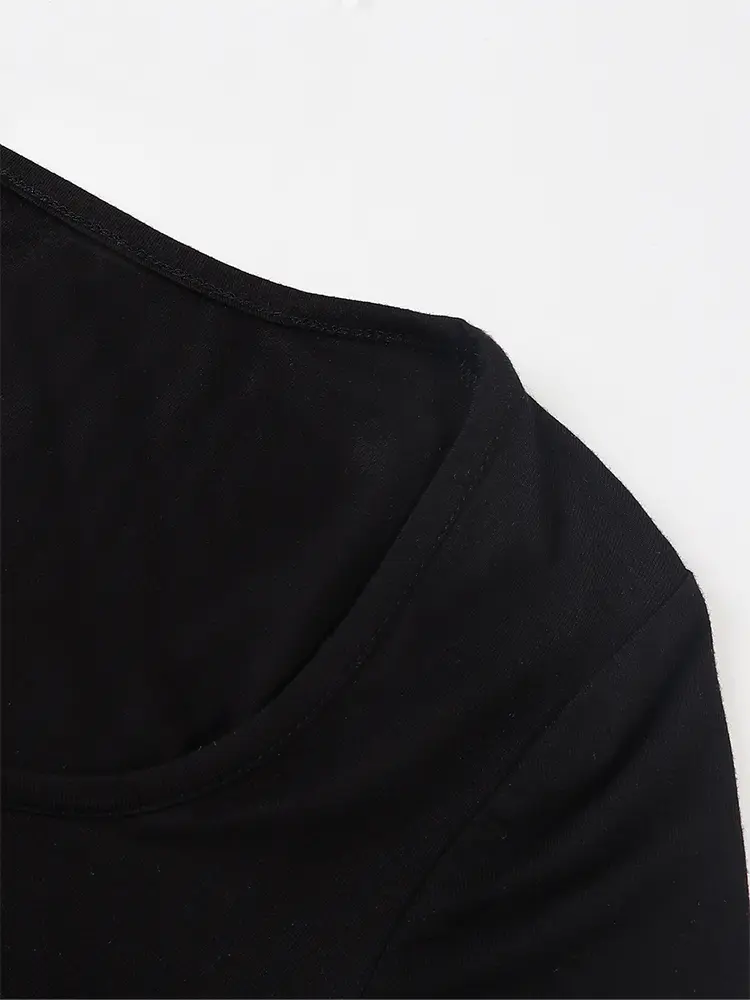 2025 Autumn European and American Women's Square Neck Long Sleeve Hem Lace Splicing Show Casual T-Shirt Top Women