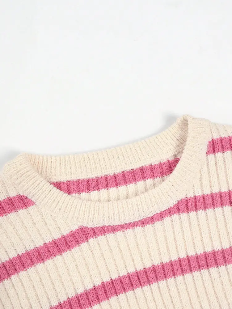 2025 Autumn and Winter New Knitted Top Lazy Wind Striped Knitted Sweater Pullover Fashion Temperament