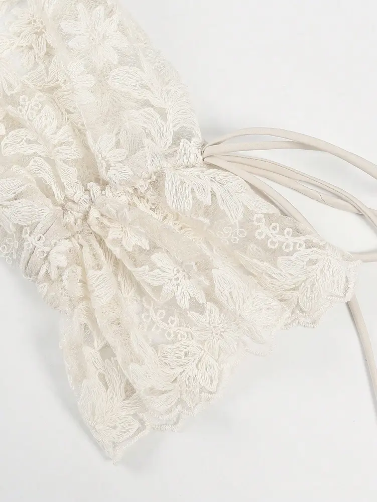 2025 Autumn New Women's Elegant Fashion Semi-sheer Embroidered Lace Flower Top Holiday Daily Travel Wear