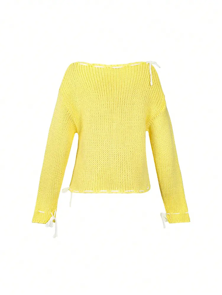 2025 Autumn and Winter New Temperament Simple Drawstring Fashion Tie Tie Versatile Design Long Sleeve Woolen Blouse Women