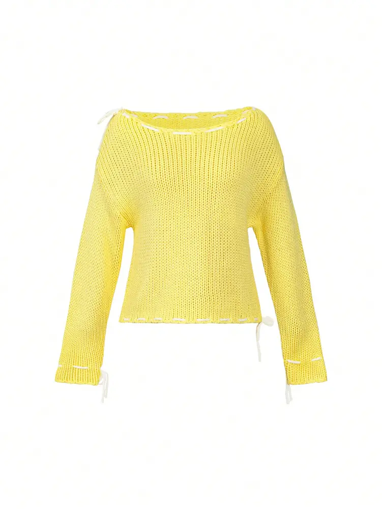 2025 Autumn and Winter New Temperament Simple Drawstring Fashion Tie Tie Versatile Design Long Sleeve Woolen Blouse Women