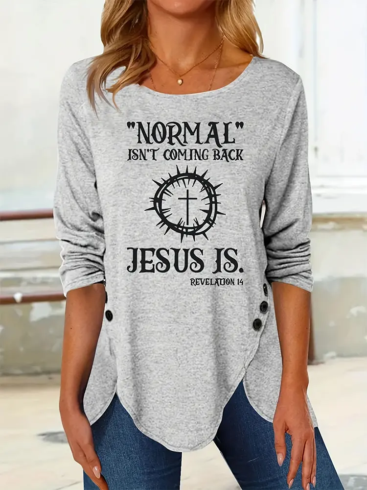Plus Size Women's Round Neck Long Sleeve Top Letters Pattern Loose Casual T-Shirt XL-5XL Best Choice for Autumn