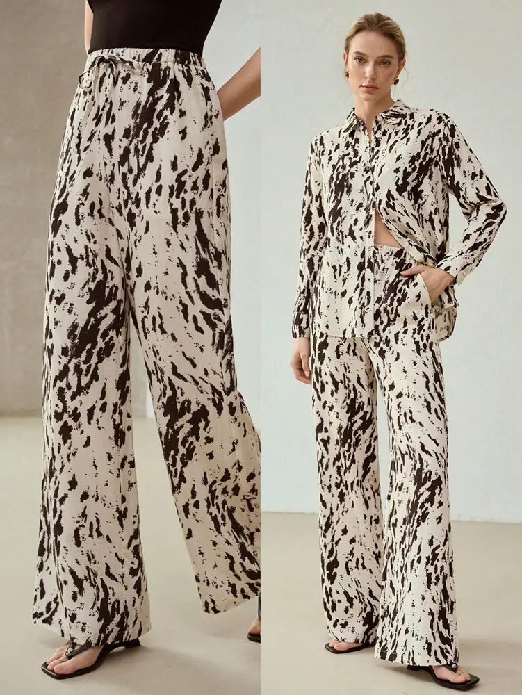 Women's Leopard Fashion Classic Loose Trousers Elastic Waist Airy Spice Style Fashion Four Sections Trousers