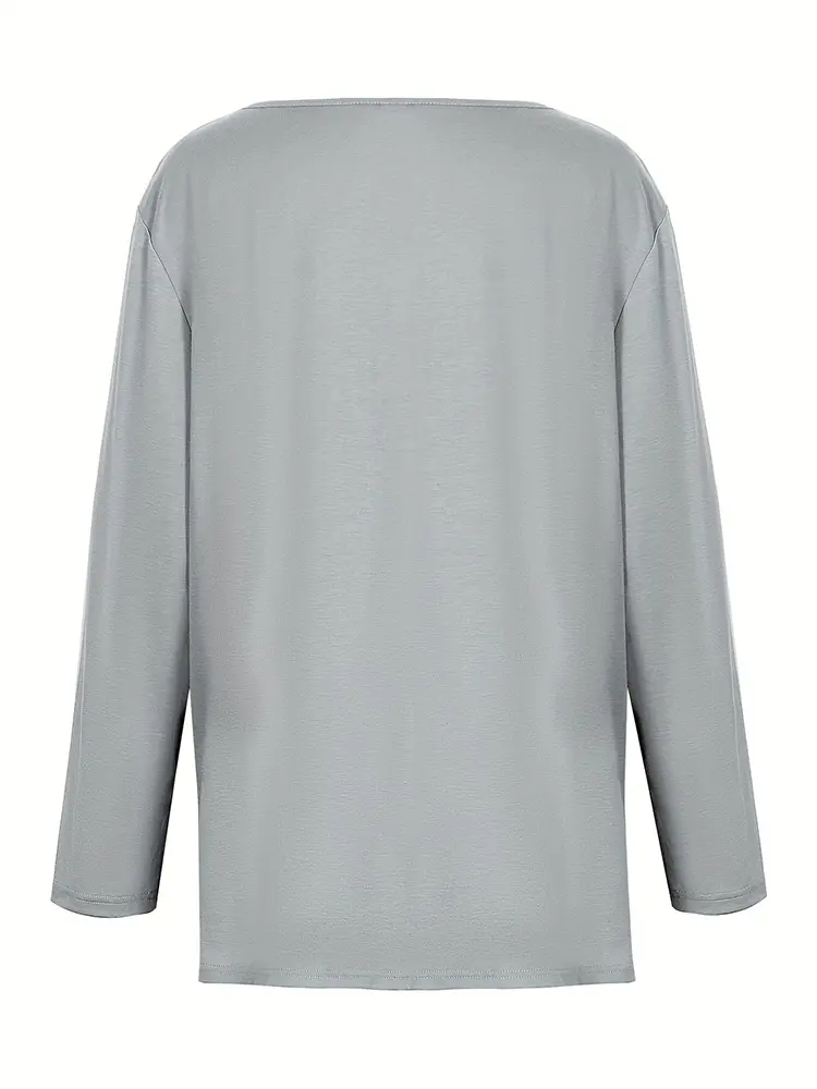 Plus Size Women's Round Neck Long Sleeve Top Letters Pattern Loose Casual T-Shirt XL-5XL Best Choice for Autumn