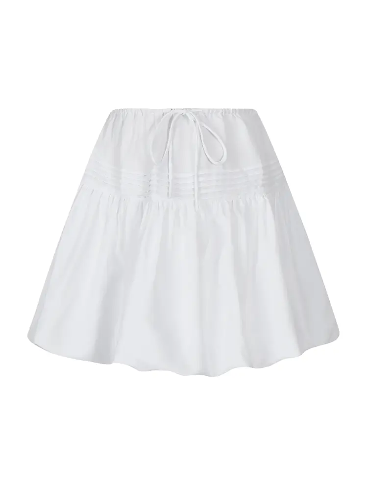 2025 Summer New Women's Pure Color Ruffle Casual Women's Skirt Y2K Tie Mini Skirt Polyester Hundred Comfortable