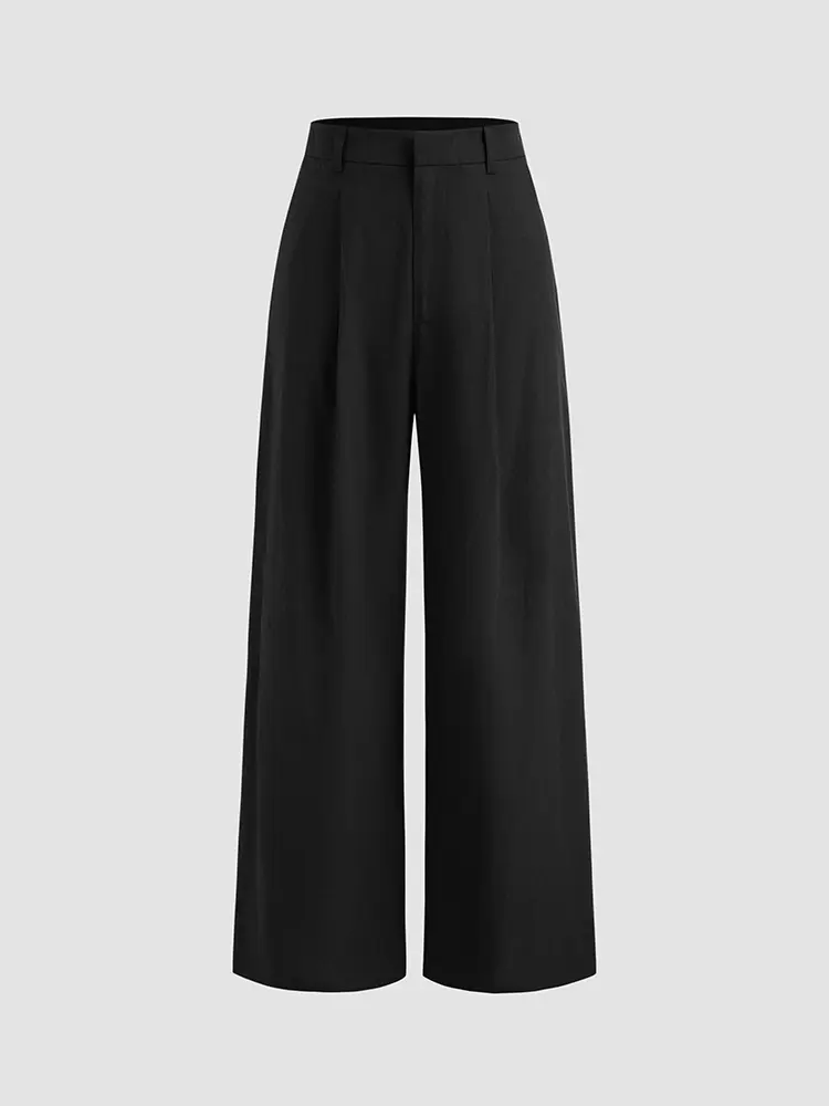 Women's V-Neck Solid Colour Button Vest and Mid-High Waist Pocket Wide Leg Pants Single Row Button Sleeveless Top Pants Set