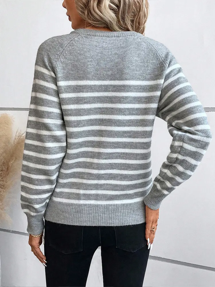 Leisure round Neck Solid Color Micro Elastic Knitted Sweater Autumn Winter Best Choice with Buttons 2024 New Arrival