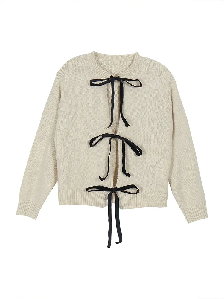 Women's Solid Color Knitwear Cardigan Bandage Sweater Fashion Street Style Autumn Winter 2024 Best Choice