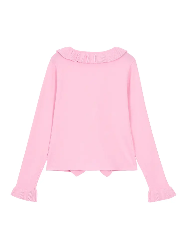 2025 Autumn and Winter new Ms. temperament Slim Elegant ruffle Knitted Top Simple Tied Long Sleeve Sweater Women