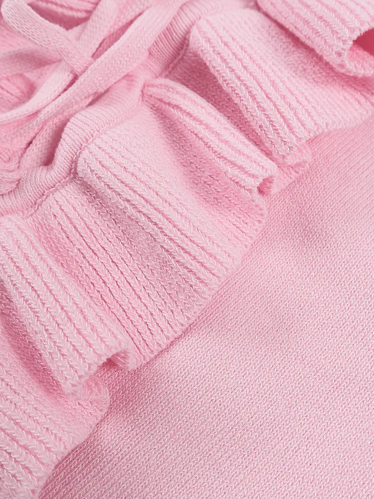 2025 Autumn and Winter new Ms. temperament Slim Elegant ruffle Knitted Top Simple Tied Long Sleeve Sweater Women