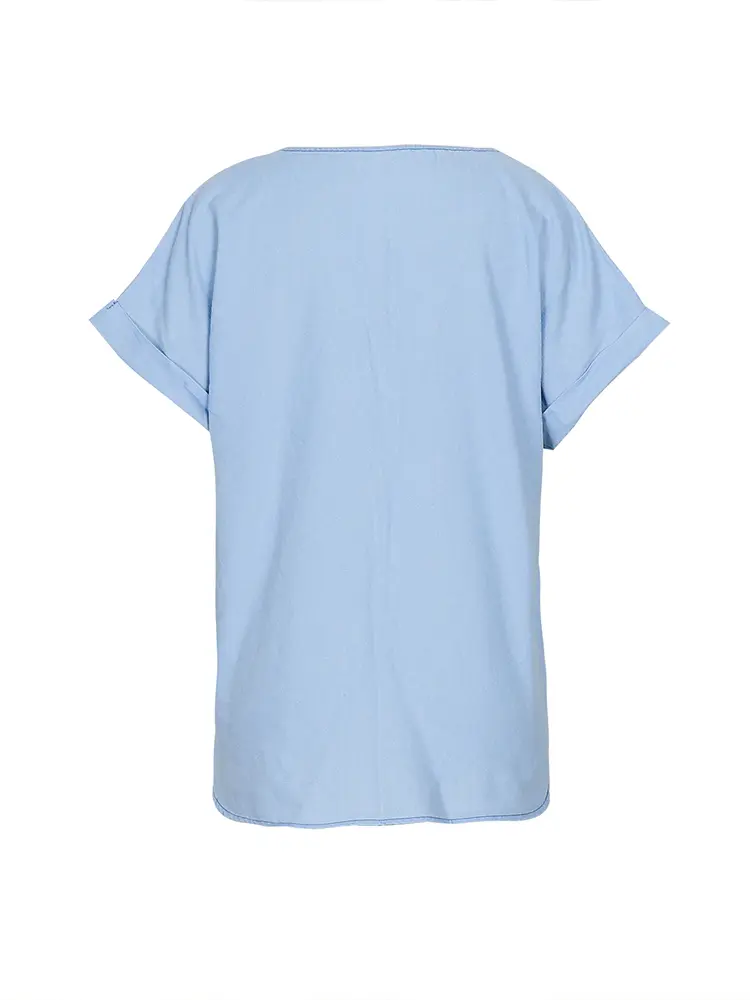 2025 Spring Summer New Women's Shirt V Collar Denim Shirt Comfortable Casual Blue Pullover Fashion Street