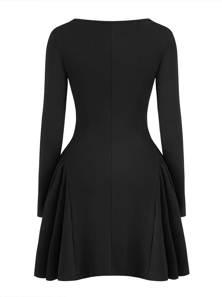 Solid Colour Square Neck Mini Dress Trimmed with Bow and Ruffle Solid Colour Pullover Dress Best for Spring/Summer