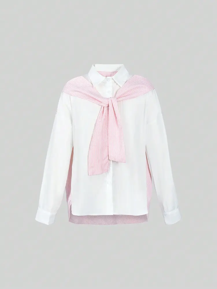 Women's Casual Versatile Solid Color Fake Two-Tie Top Shirt Simple Design for Graduation Season And Vacation