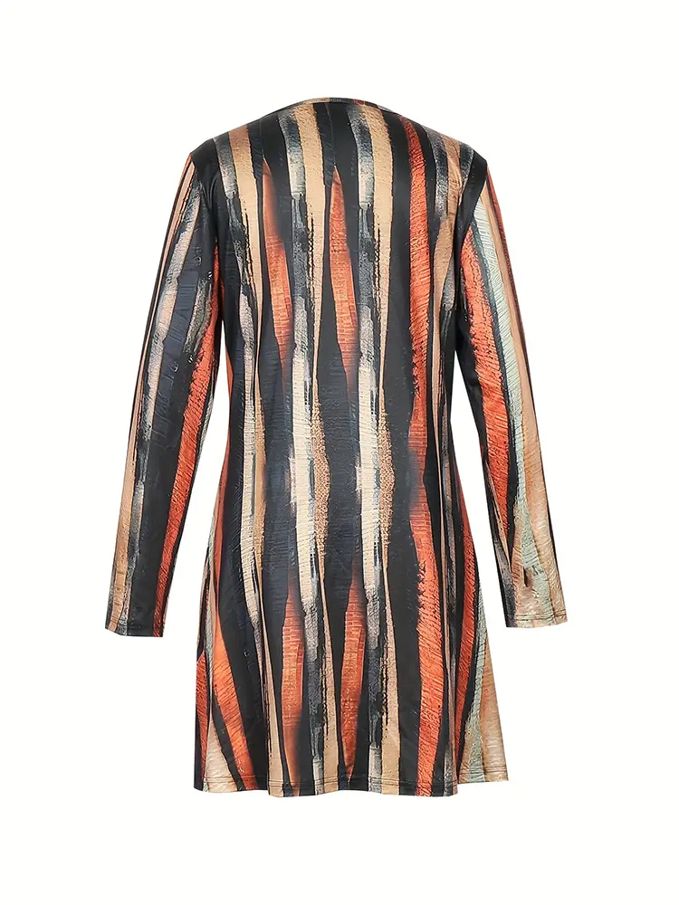 Women's 2025 Autumn New Striped Irregular Button V-Neck Long Sleeve Short Dress Casual Commuter Pullover Dresses