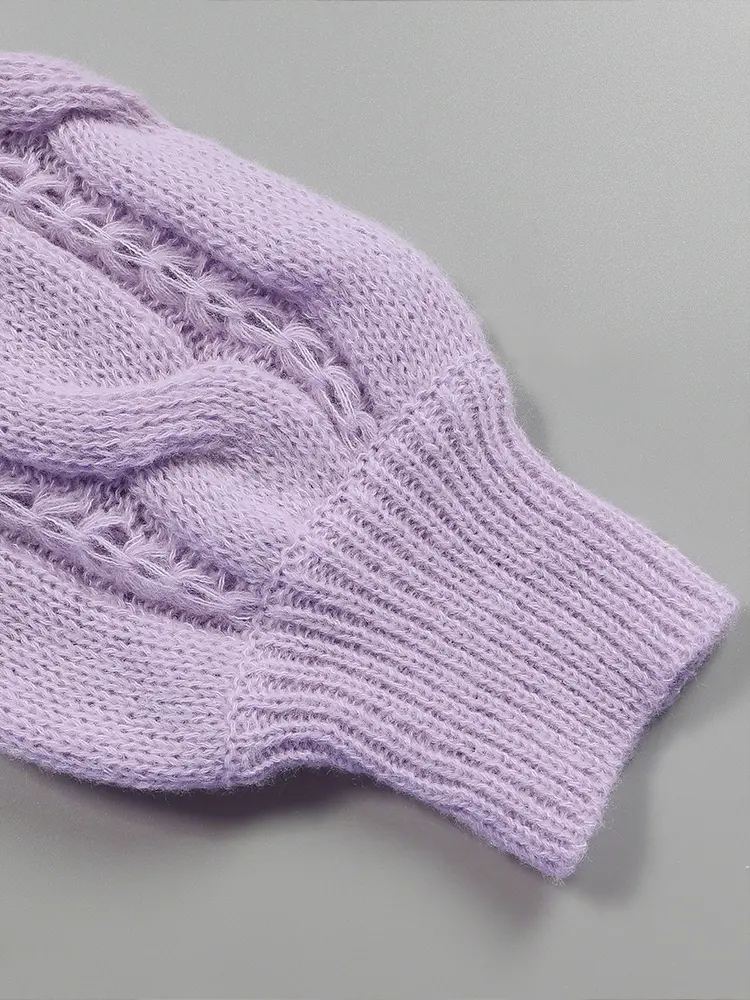 Women's round Neck Pullover Sweater Warm Knitted Winter Top with Puffy Sleeves Casual Comfortable Knitwear