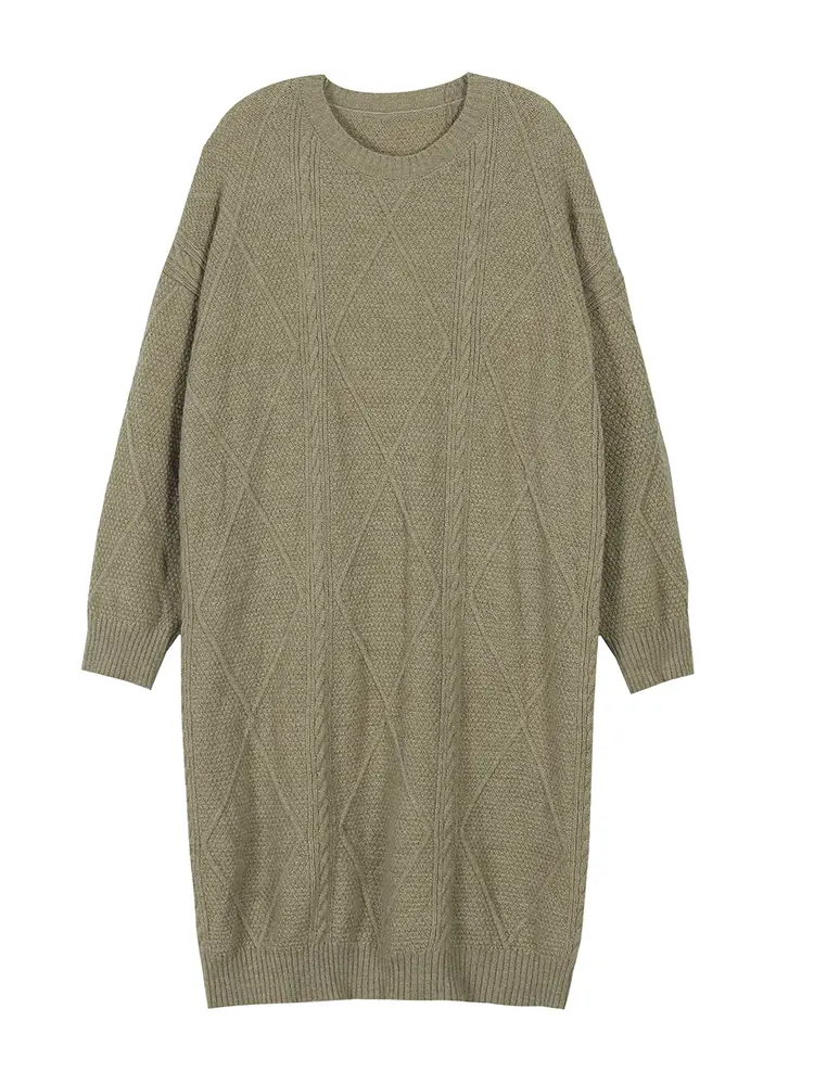 plus Size Casual Loose round Neck Long Sleeve Midi Dress Autumn Winter New Women's Fashion Comfortable Fit Dress