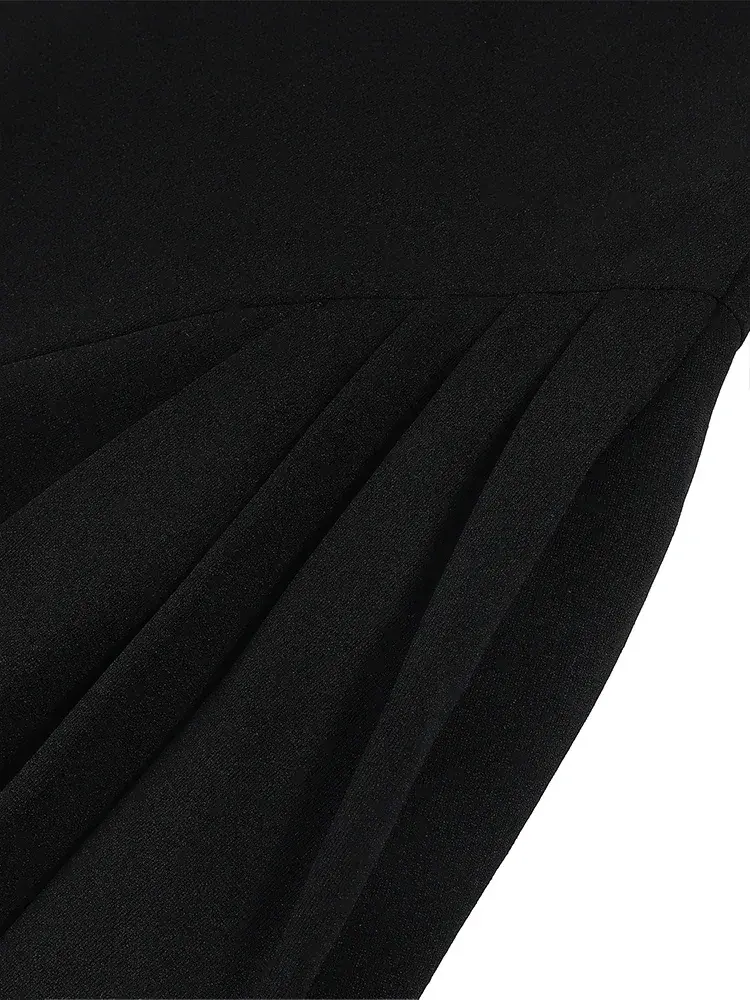 Women's Midi Dress Y2K Style Black Strapless Square Neck Long Sleeve Loose Casual Best for Spring and Summer