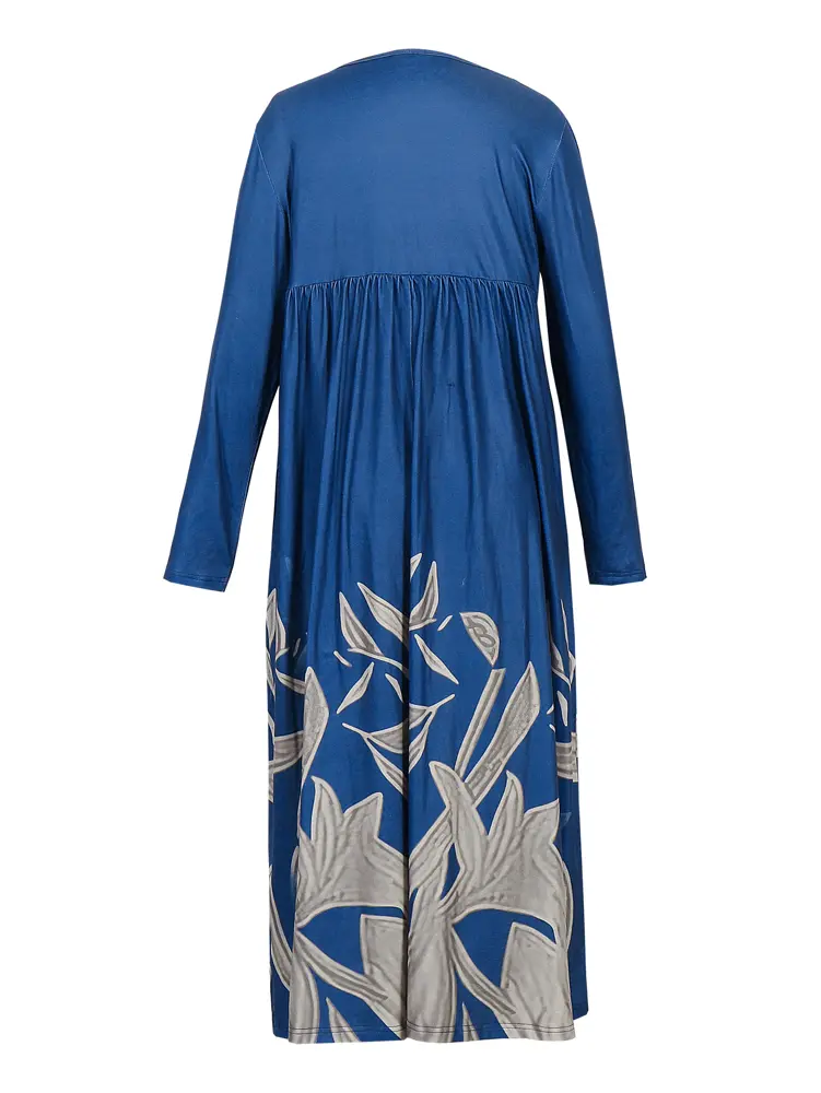 2025 Summer New Women's V-Neck Button Printed Dress V-Neck Maxi Dress Polyester Elegant Commuter