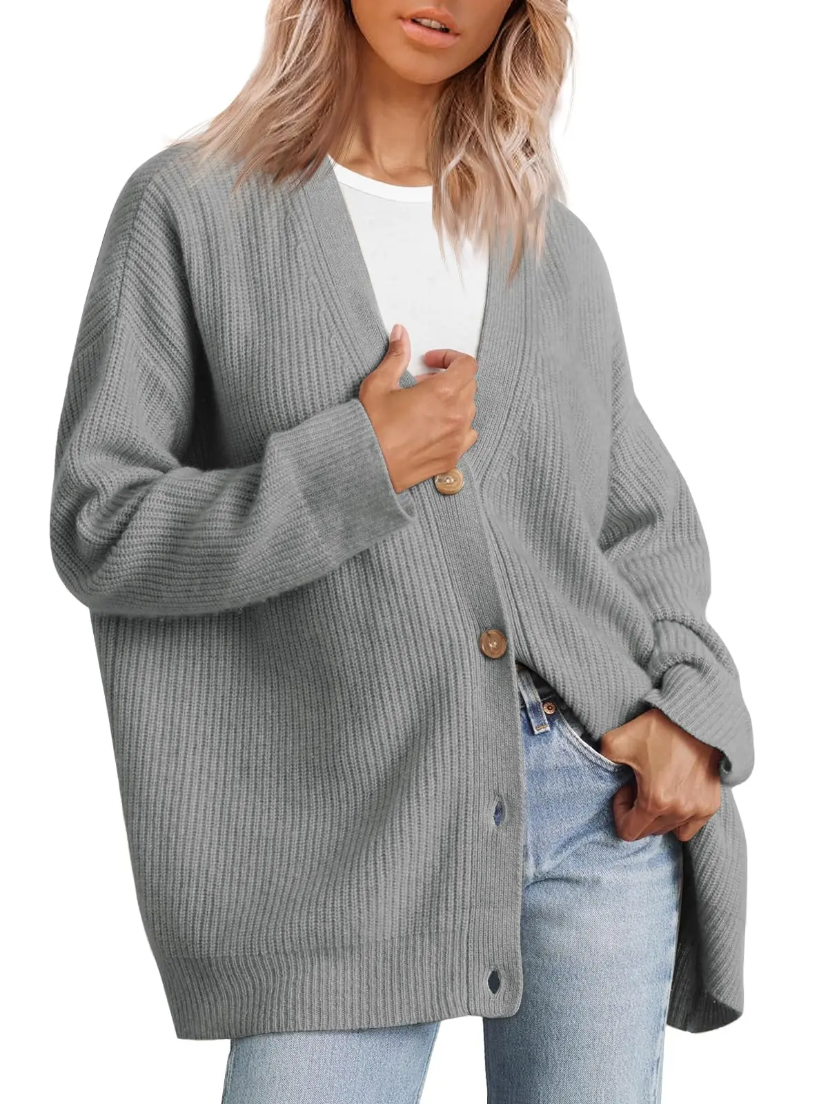 Women's V-Neck Knitwear Cardigan Jumper Solid Color Simple Versatile Autumn Winter New Style Button Detail Knitted Sweater