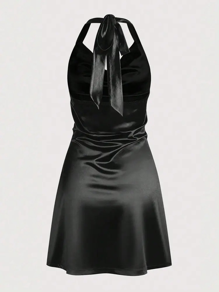 Women's Halter Satin Mini Dress Sexy Cowl Neck Silk Party Cocktail Dresses Polyester Summer Best Choice
