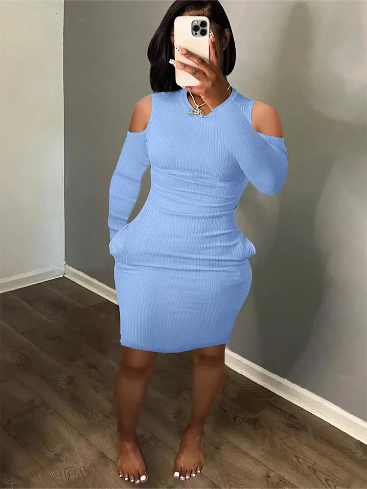 plus Size Hollow Long Sleeve round Neck Dress Slim Fit Sexy Autumn New Women's Fashion Best Choice 2025