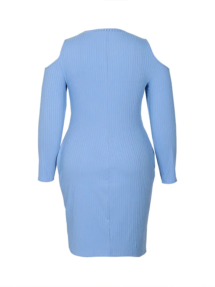 plus Size Hollow Long Sleeve round Neck Dress Slim Fit Sexy Autumn New Women's Fashion Best Choice 2025