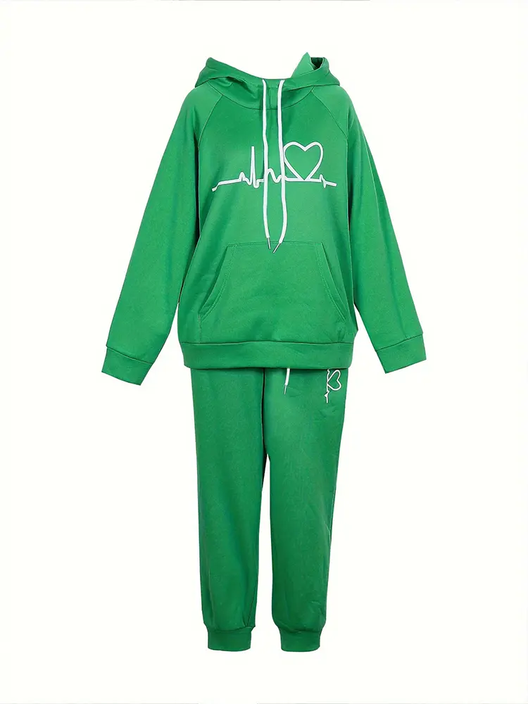 plus Size Women's Hooded Sweater Set with Pants And Pocket Monogram Design Autumn Winter Fashion Best Choice