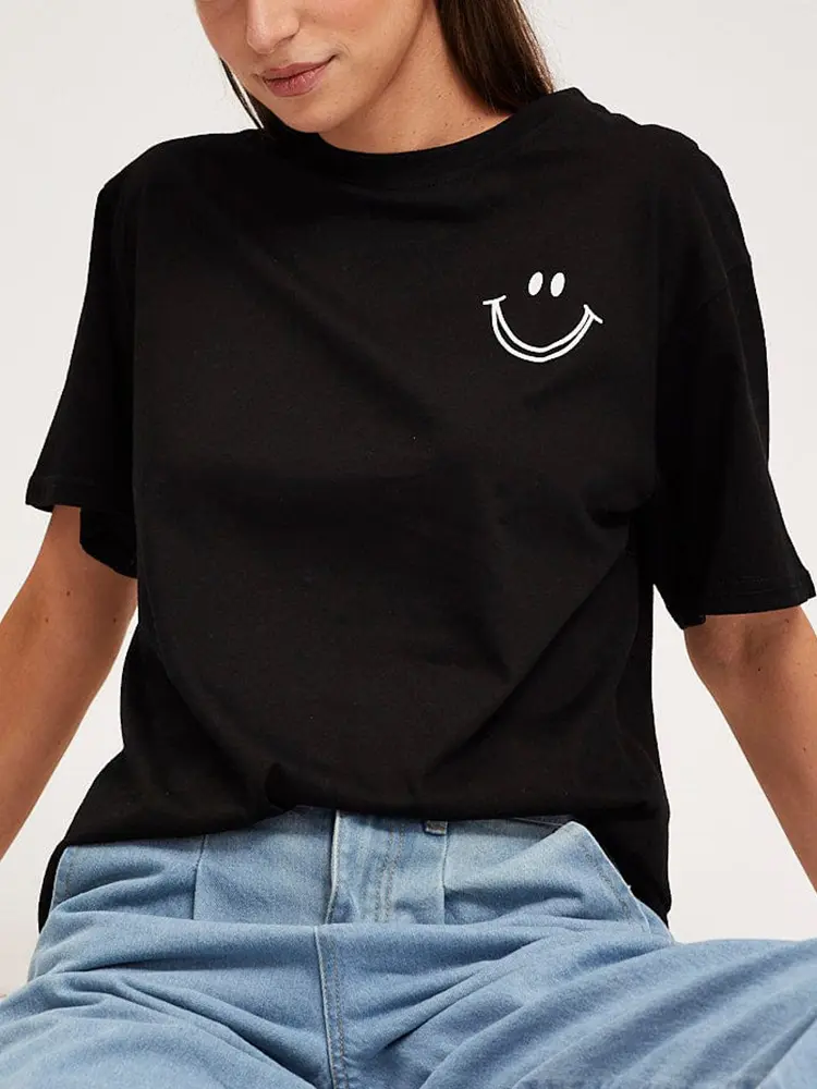 Plus Size Women's 2025 New Cartoon Pattern Drop Shoulder T-Shirt Pattern Women's Tops Polyester Outdoor Office