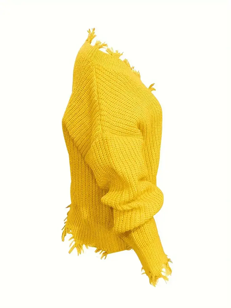 Plus Size Women's Solid Colour V Neck Loose Sweater Long Sleeve Sweater Pullover Knitted Best Choice for Autumn and Winter