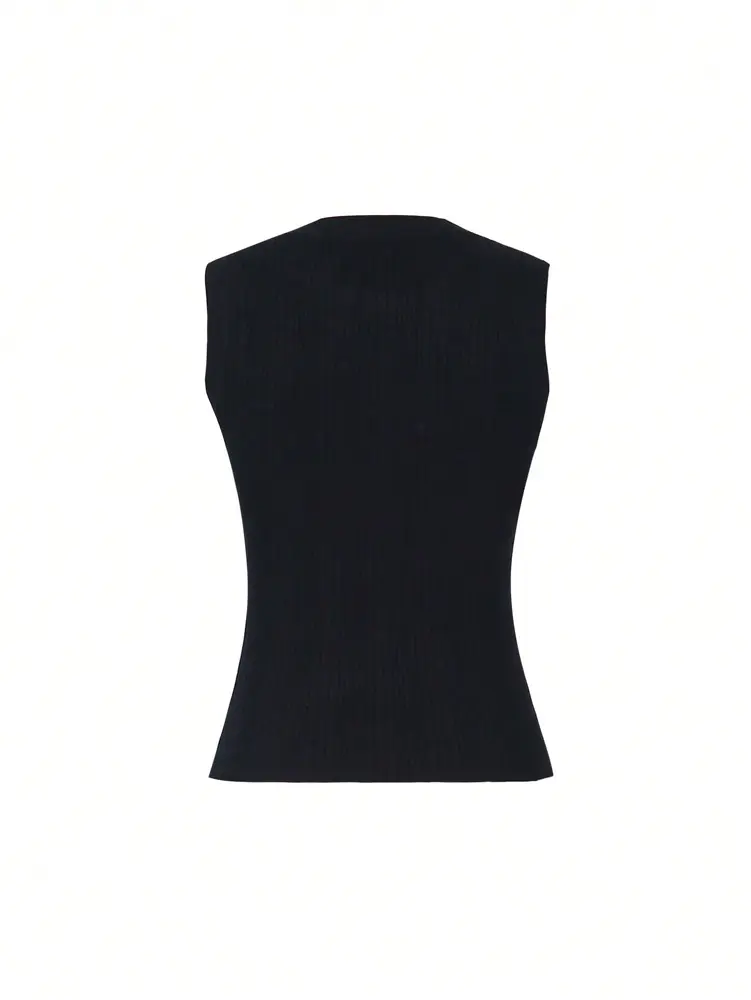 2025 Autumn New Temperament Elegant Waist Slim Pearl Decoration Sleeveless Versatile Knit Top Autumn Best Choice