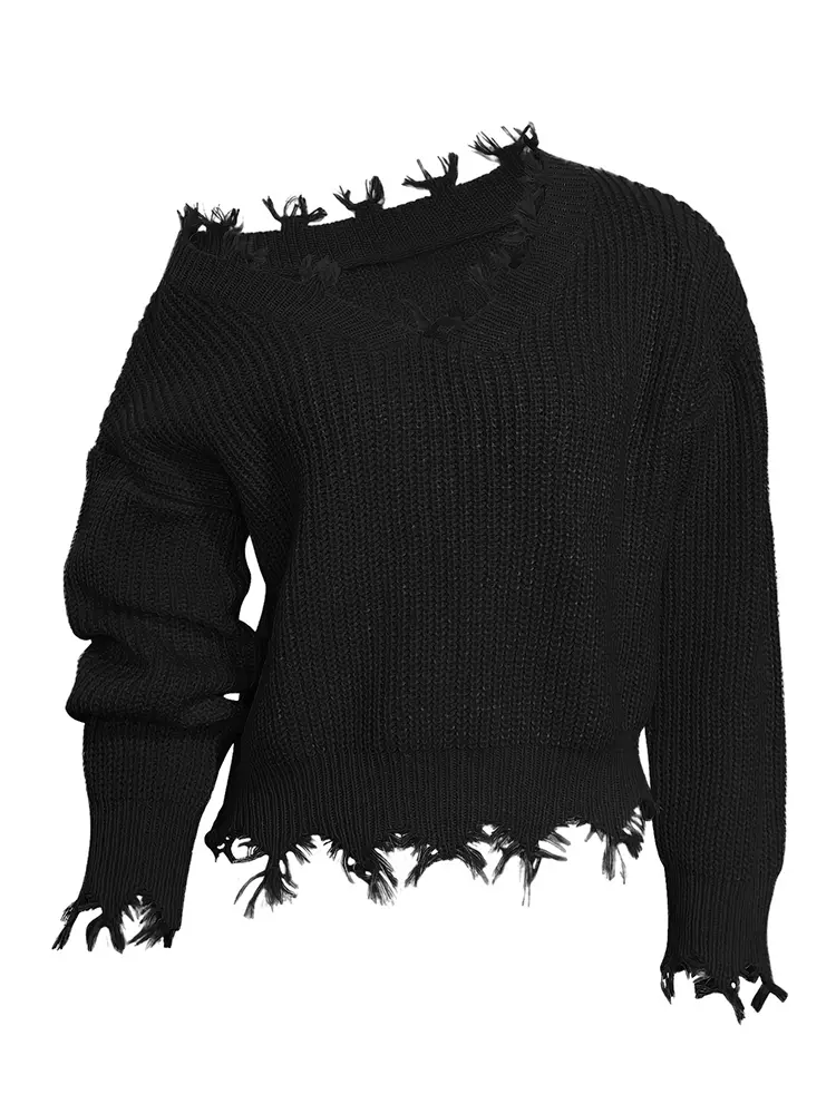 Plus Size Women's Solid Colour V Neck Loose Sweater Long Sleeve Sweater Pullover Knitted Best Choice for Autumn and Winter
