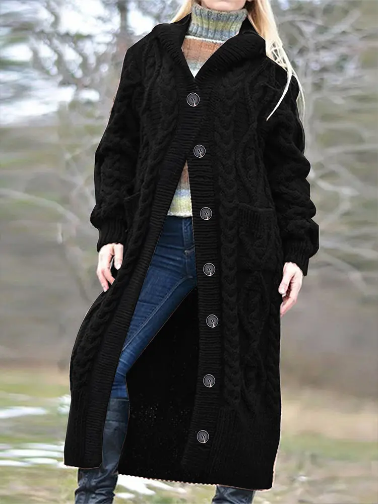 plus Size Satin Knitted Cardigan Long-Sleeved Hooded Jumper Single Row of Buttons Elegant Autumn Winter Women's Best Choice