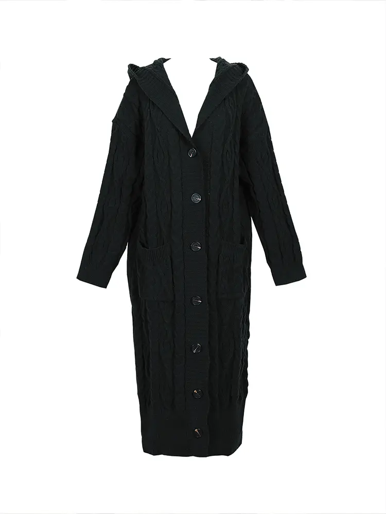 plus Size Satin Knitted Cardigan Long-Sleeved Hooded Jumper Single Row of Buttons Elegant Autumn Winter Women's Best Choice