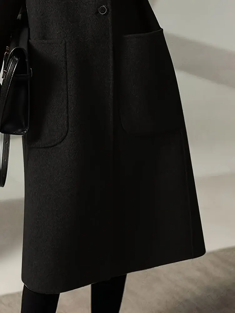 Plus Size Ladies Long Trench Coat Elegant Single Breasted Pea Coat Winter Warm Wool Blend With Pockets Oversized Pea Coat